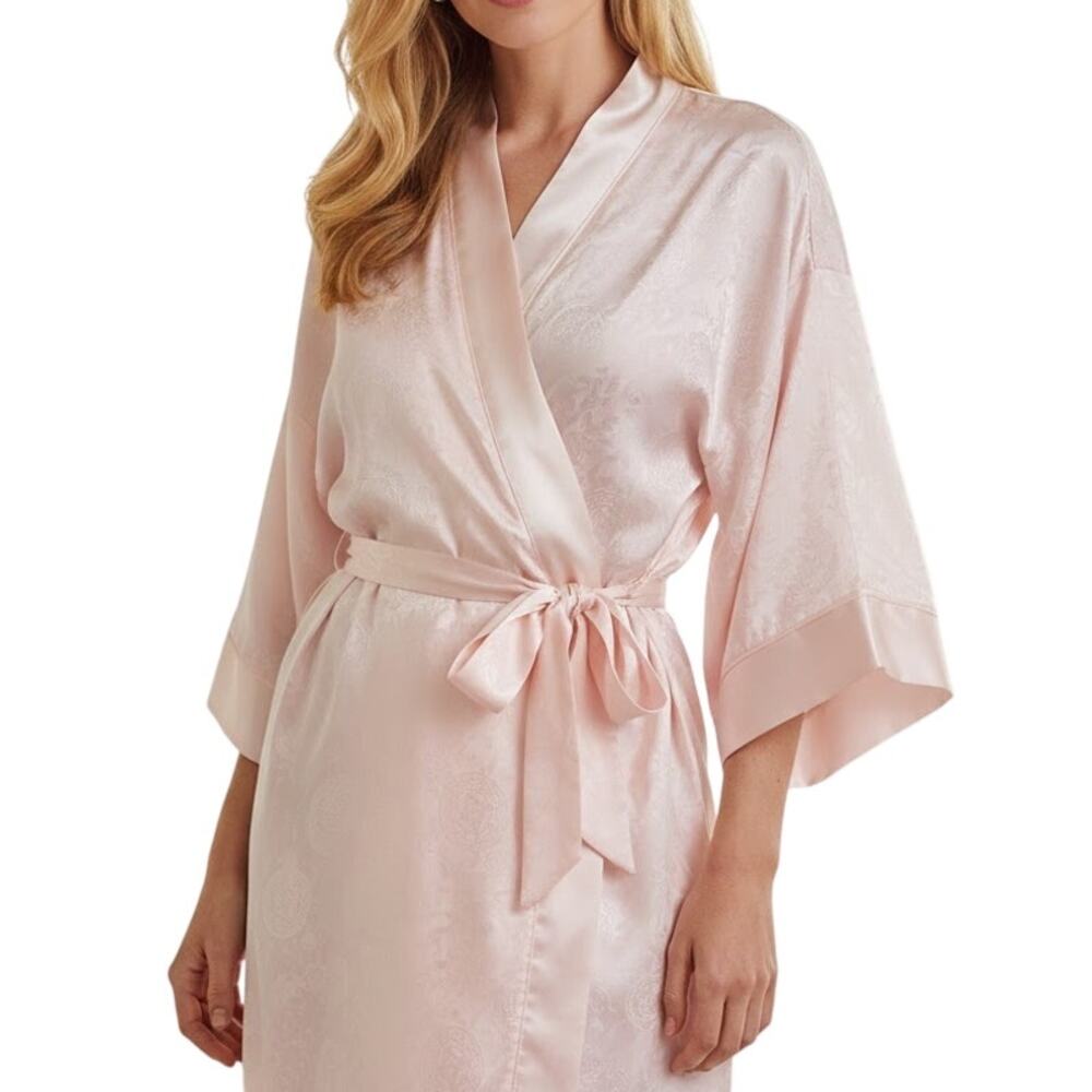 Vintage Victoria's Secret Gold Label Baby Pink Satin Kimono Wrap Robe One Size